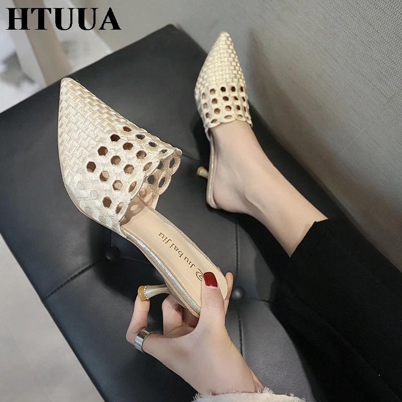 HTUUA/Новинка сезон весна лето туфли без задника женские шлепанцы пикантные