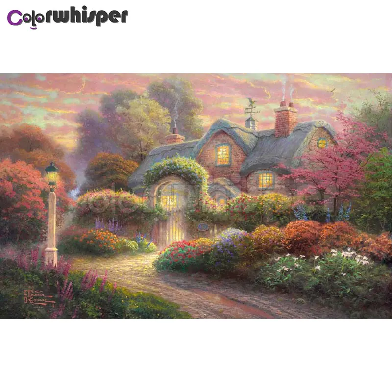 Алмазная живопись полноразмерная/круглая картина из страз Сказки дома