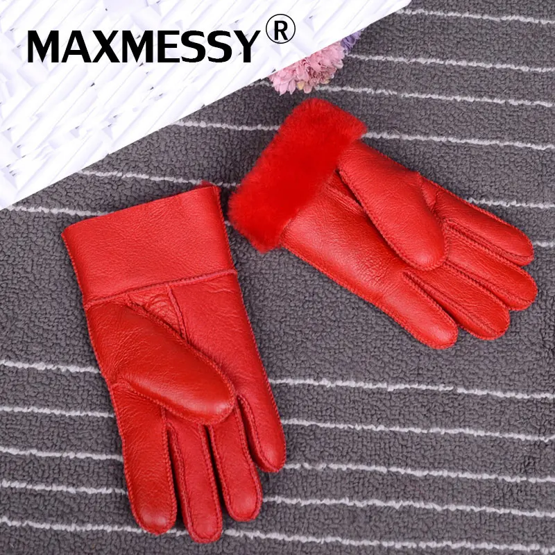 Maxmessy шерсть Кожаные перчатки для детей зима теплая Малыш 100% меховые варежки