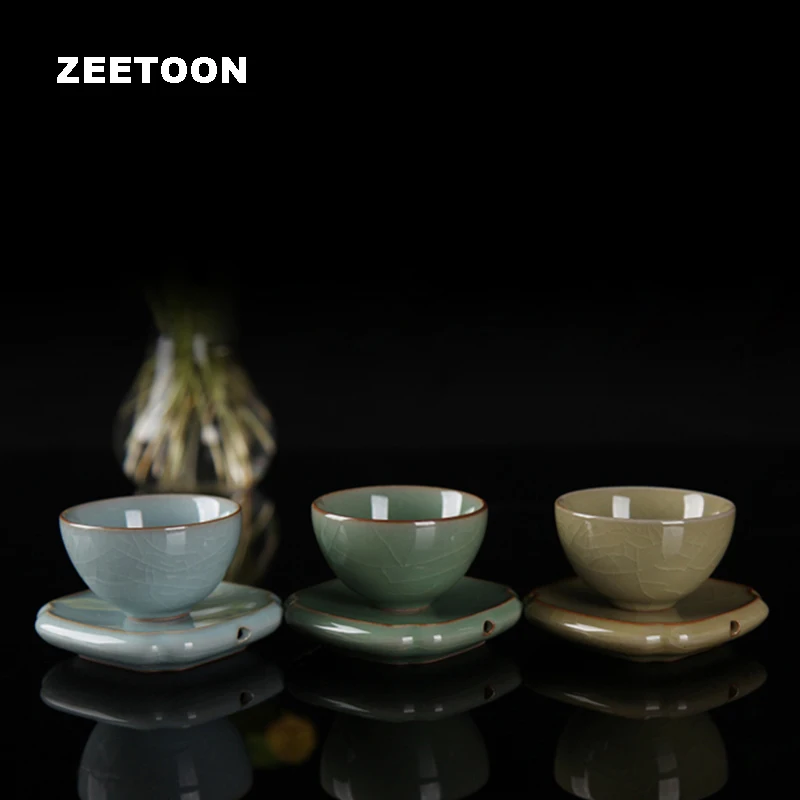 Набор японских чашек и блюдец 50 мл глазурованная круглая чашка с эффектом трещин