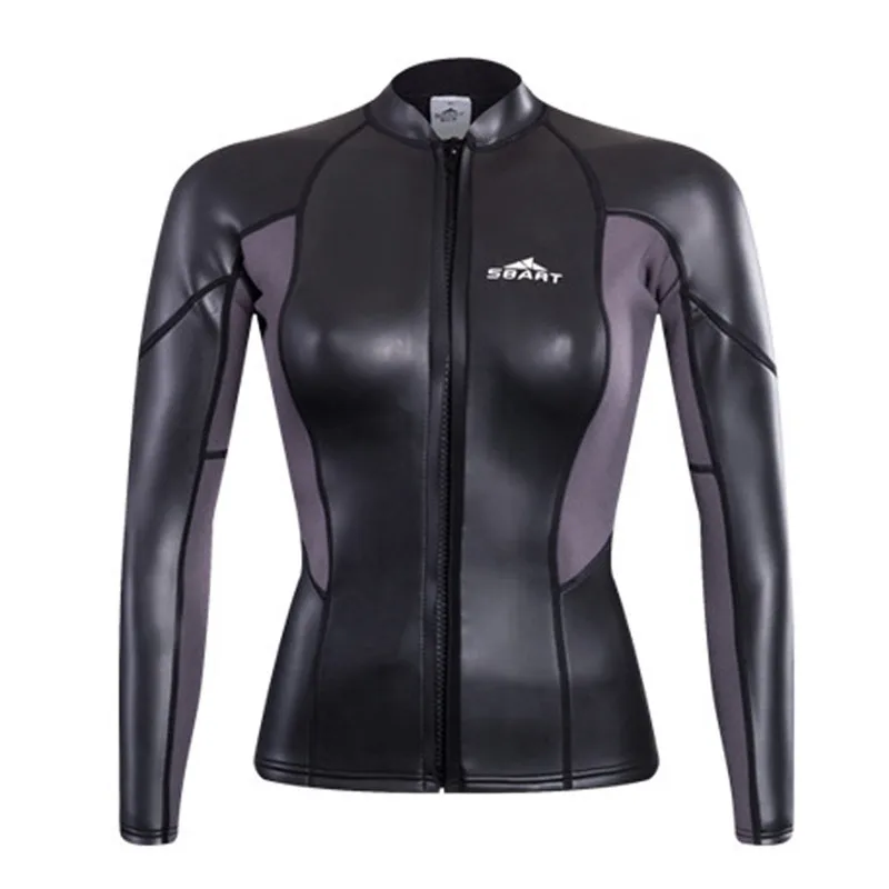 

Sbart Women's 2mm Neoprene Wetsuit Top Cool Black Long Sleeve Diving Suit Shirt Front Zipper Ladies Scuba Surf Wet Suits Top