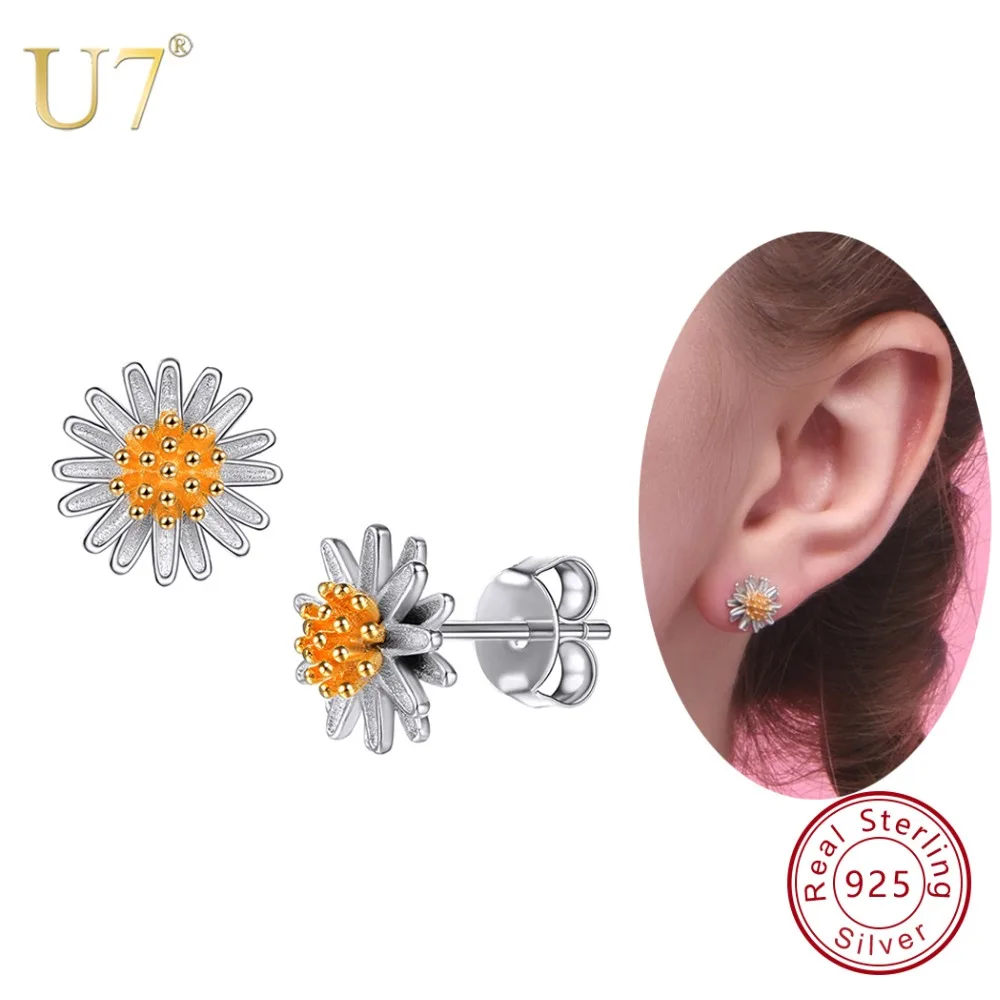 Женские серьги гвоздики из серебра 925 пробы с цветами|stud earrings|daisy stud earrings925 sterling |