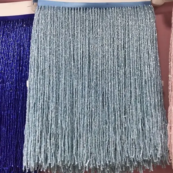 light blue Украшенный розовым бисером с бахромой, кисточками из шнурочков хрустальных бусин струны латинское платье для танцев Одежда макраме обрезки шип край одежды по двору - Цвет: light blue