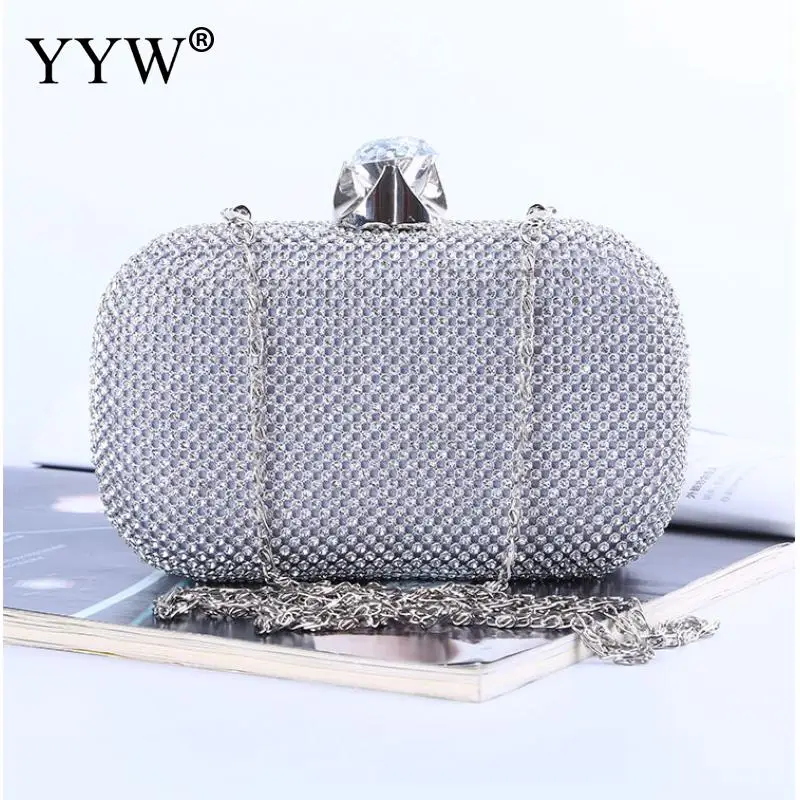

Fashion Women Evening Bag 2019 Chic Rhinestone Party Banquet Bag Silver Wedding Clutche Handbag Chain Shoulder Bag Bolsas Mujer