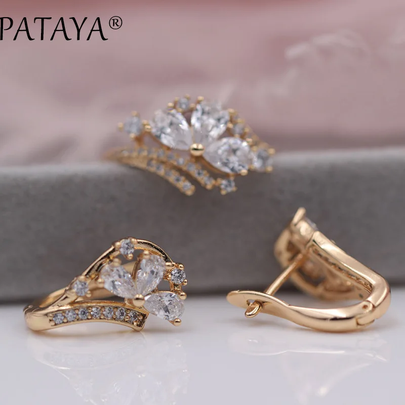 Серьги подвески PATAYA с натуральным цирконом из розового золота 585 пробы|Ювелирные