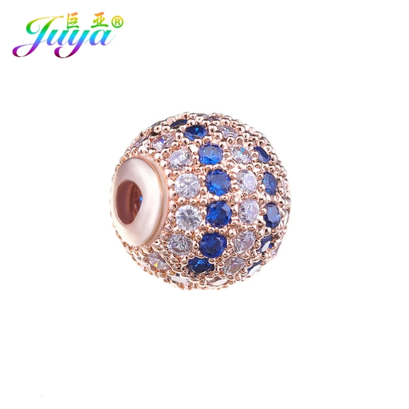 10mm Rose Gold Blue Juya DIY ювелирные изделия металлические бусины микро паве циркон 10 мм Starburst круглый шар бусины для женщин мужские украшения из бисера Изготовление - Цвет: 10mm Rose Gold Blue