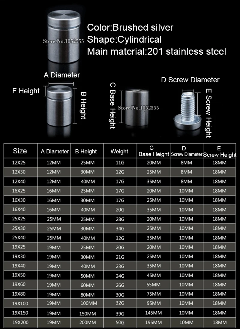 1000PCS/LOT Stainless Steel Hollow Glass Standoffs Pins 19*100mm Acrylic Advertisement Billboard Nails Barrel Screws Decoration |