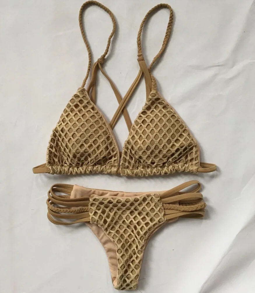 Женский купальник бикини 2017 летний вязаный Maillot De Bain Femme Tail Haute Сексуальный