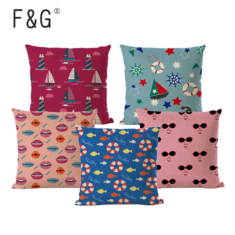 

Наволочка с забавным мультяшным принтом, хлопковая льняная декоративная подушка для автомобиля, дивана, баскетбола, футбола, офиса