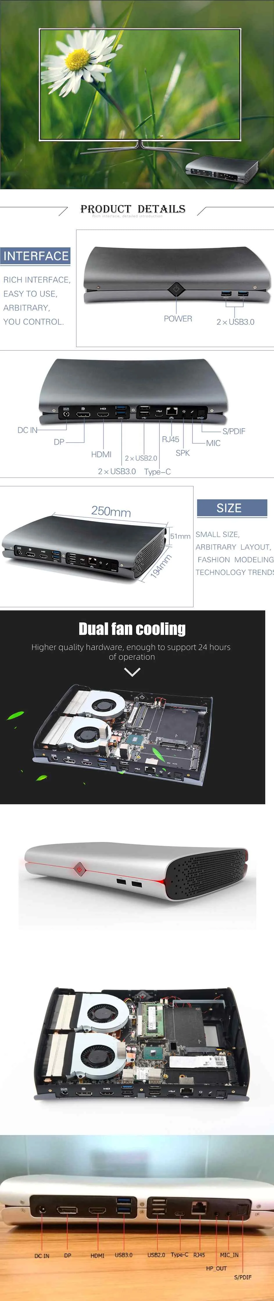 HYSTOU M1 мини ПК Intel Core i7-6700HQ Barebone NVIDIA GTX 960M Win10 с вентилятором type-C S/PDIF 5G Wifi HDMI DP HTPC игровой ПК