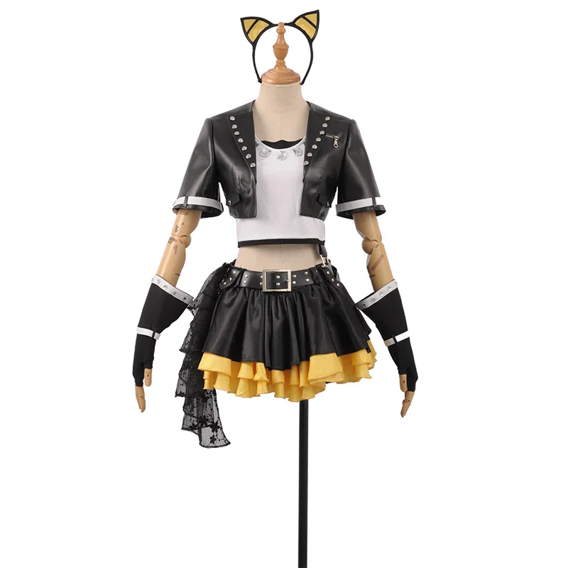 

Anime! Lovelive Hoshizora Rin Rock Awakening Card Gothic PU Leather Uniform Suit Cosplay Costume Custom-made Size Free Shipping