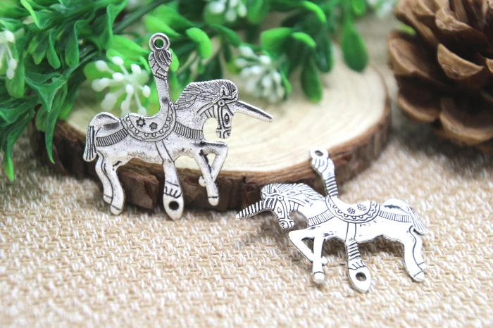 6 шт -- Карусель лошадь подвески, античный Тибетский Серебряный тон огромный Единорог Троянский конь соединитель Ссылка Шарм Кулон 45x43мм