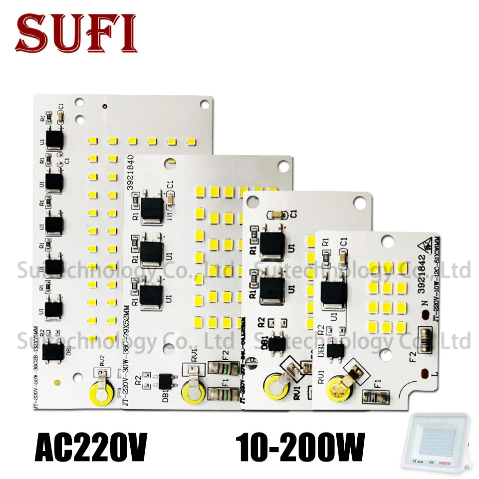 10 шт. светодиодный светильник с чипами AC220 в SMD2835 умный IC Вт 20 30 50 100 200 для DIY уличный