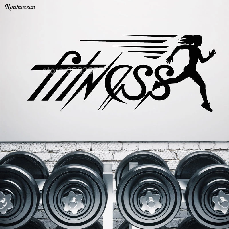 Фитнес Спорт Бег девушка тренажерный зал вывеска логотип виниловые наклейки на