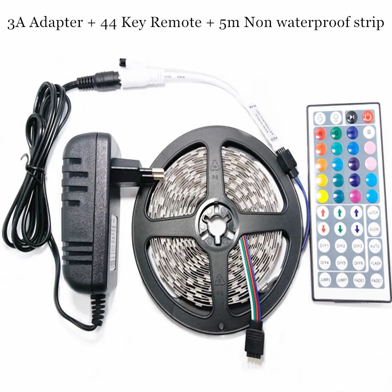 1 комплект SMD 5050 60 светодиодный/м 5 м 10 м RGB Светодиодные ленты Non-Водонепроницаемый лента светильник вспышки светильник полосы+ 44-клавишный пульт+ Мощность адаптер - Испускаемый цвет: 5m Non waterproof