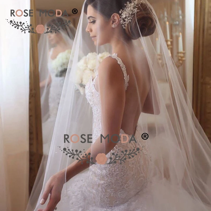 Rose Moda сексуальное кружевное свадебное платье русалки с открытой спиной, с соборным шлейфом, кружевные свадебные платья, длинный шлейф, реальные фотографии