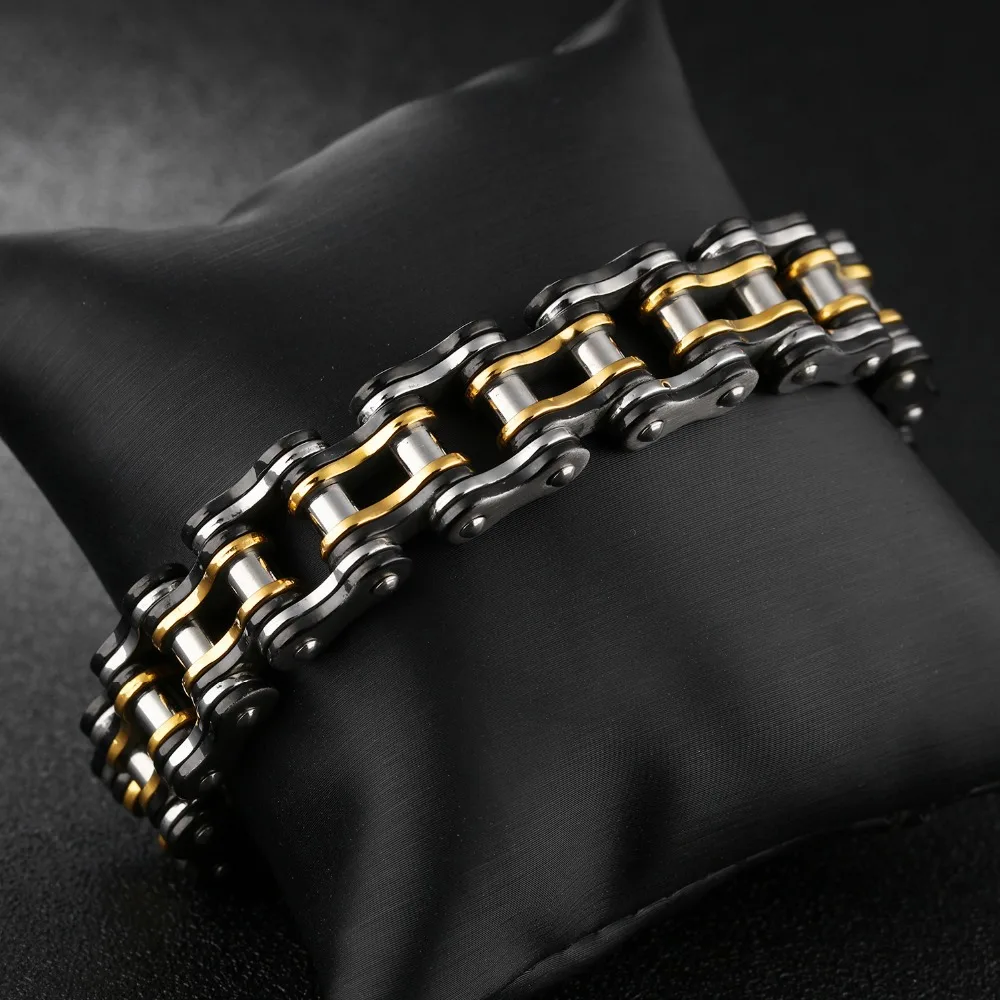 Fashion Men Biker Bicycle Motorcycle Chain Men's Bracelets &amp Bangles 2 Colors 316L Stainless Steel chain Jewelry 15mm 20.5cm |