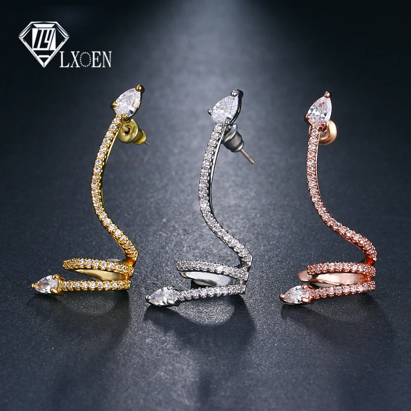 Женские серьги клипсы LXOEN серебристые с кубическим цирконием класса ааа