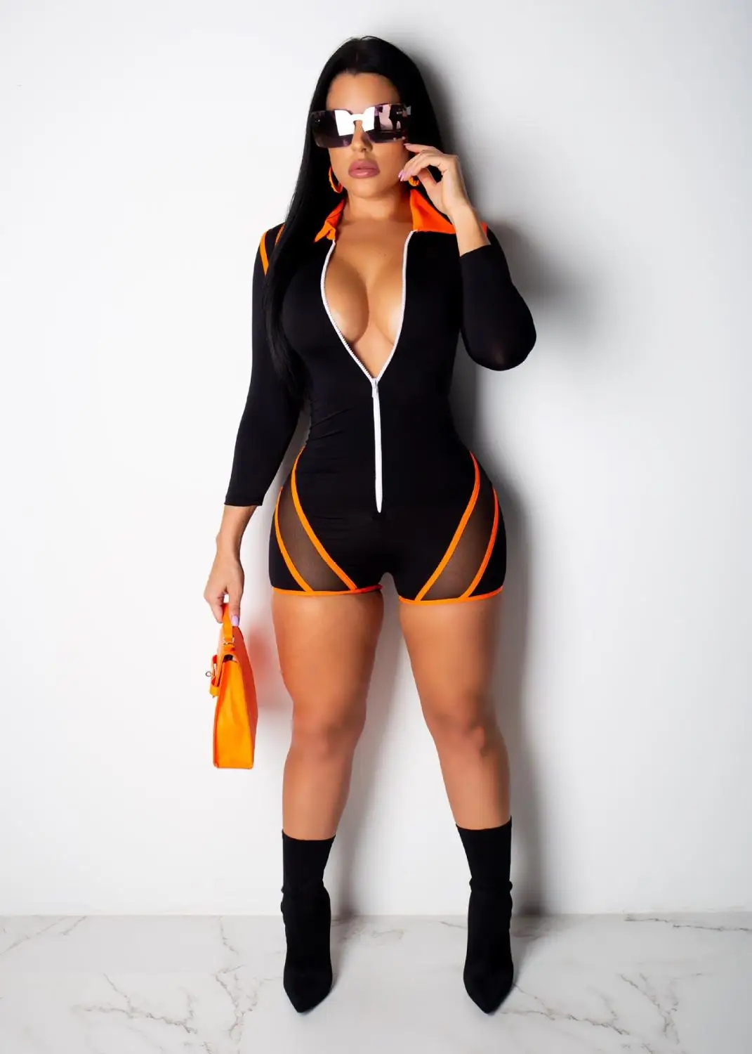 Женский Повседневный комбинезон на молнии с флуоресцентной полоской облегающий