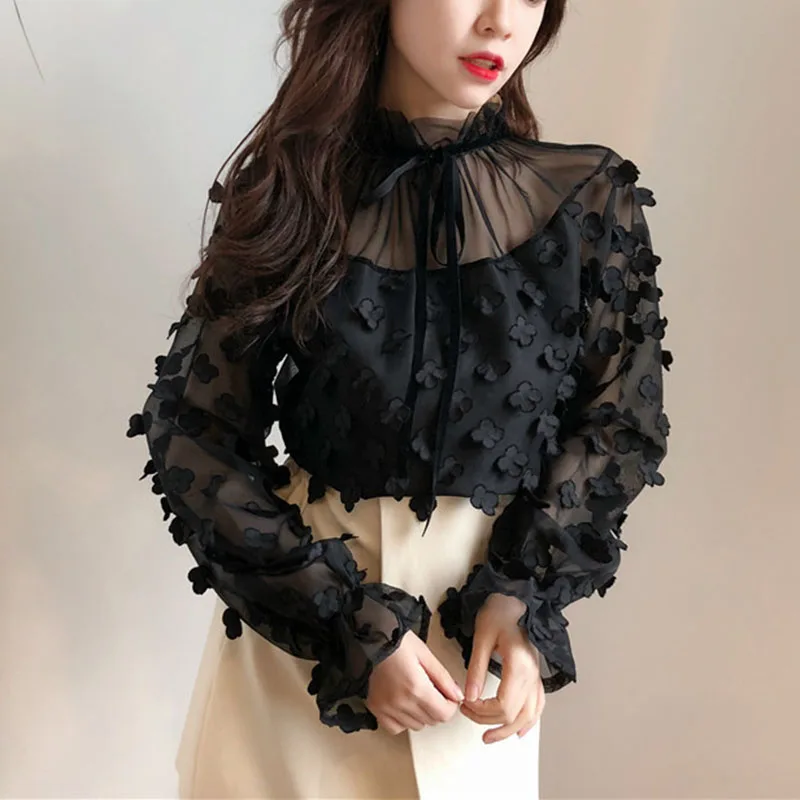 Szykowny белая блузка Для женщин рубашки Chic корейской моды Костюмы blusas водолазка