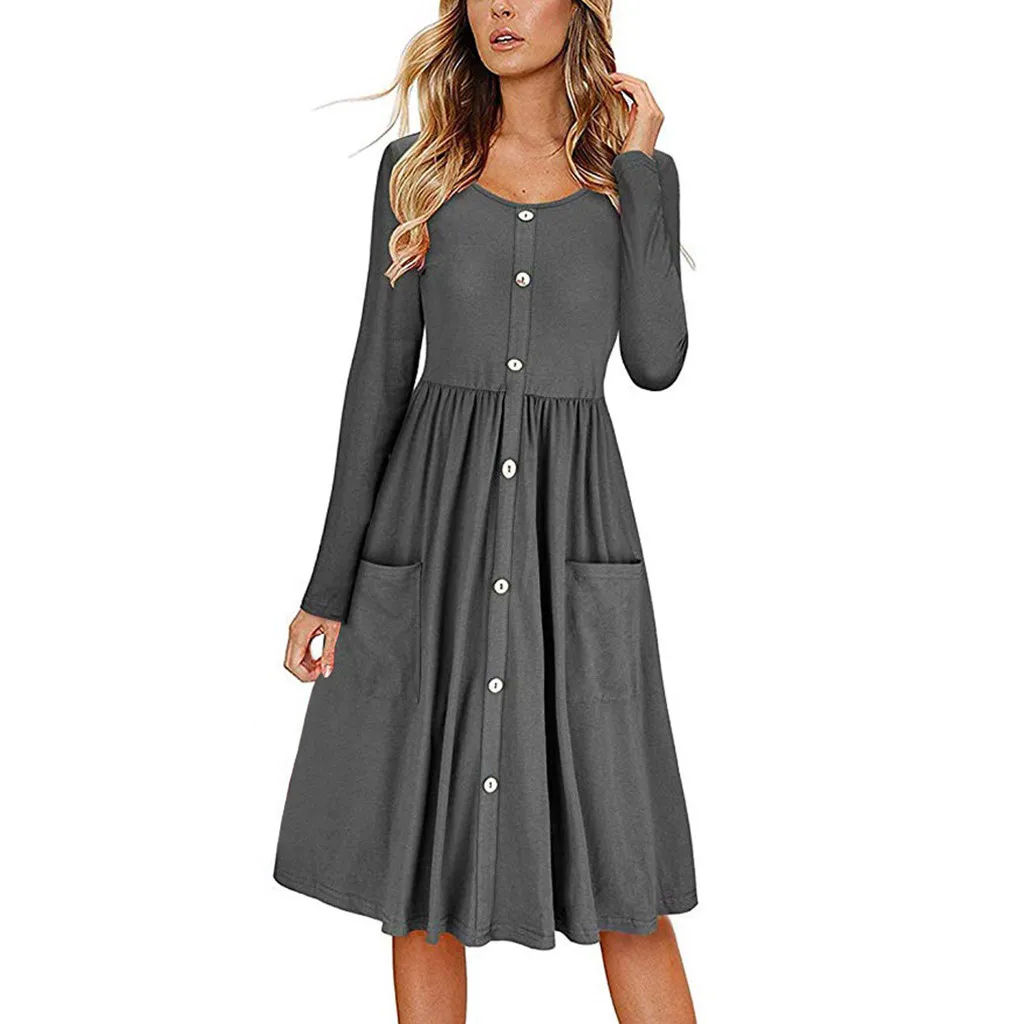 Женское платье трапеция с длинными рукавами и круглым вырезом JAYCOSIN однотонное