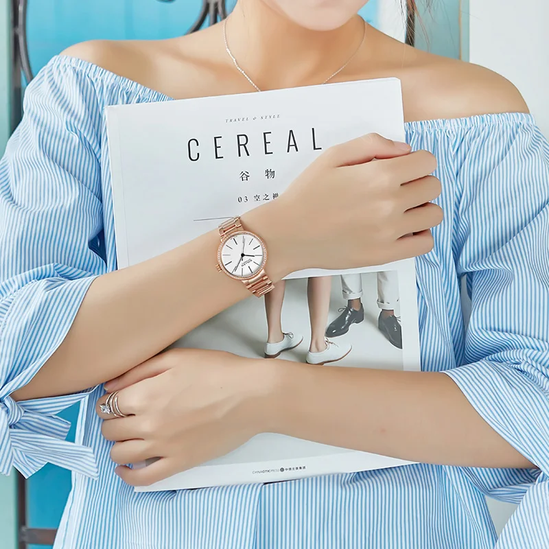 Reloj mujer Высокое качество Женские часы Роскошные полностью стальные со стразами