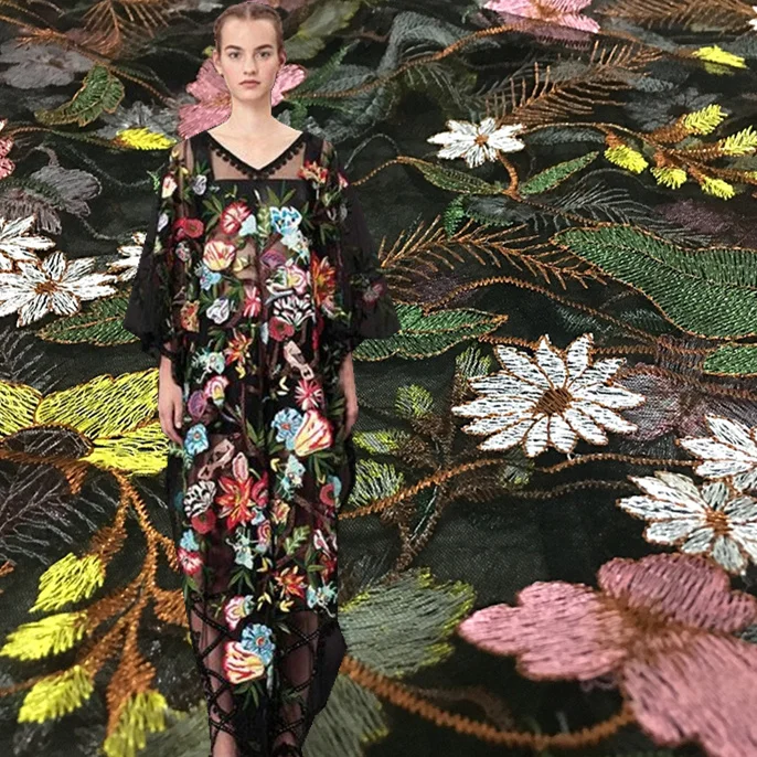 Высококачественная сетчатая кружевная ткань 3D цветная с вышивкой водных