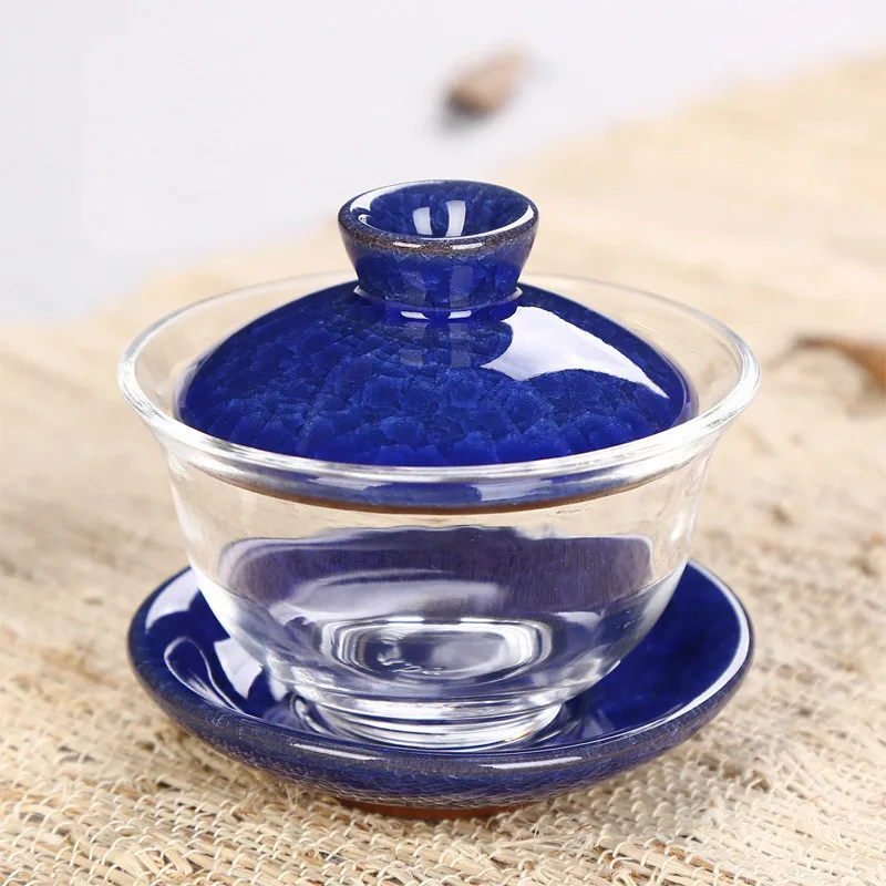 Moylor чайный набор кунг-фу Хрустальная стеклянная чаша Gaiwan Celadon CeramicSancai чаша чайная чашка C - Цвет: Синий