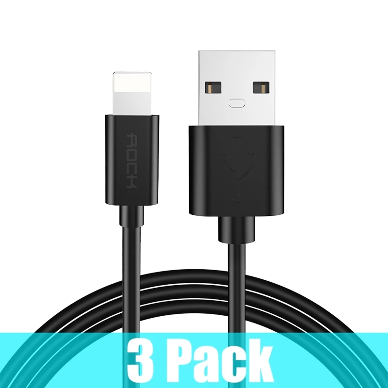 Черный ROCK 3 pcs/lot 2m USB Cable For iPhone X 8 7 6 6S Plus 5 5s SE Fast Data Sync Charging Charger Cables for Lighting Cable cord - Цвет: Черный