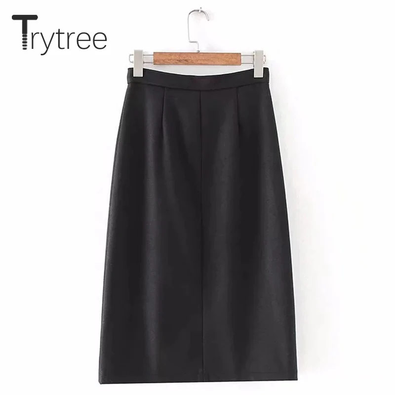 Женская Повседневная юбка Trytree однотонная прямая из полиэстера до середины икры