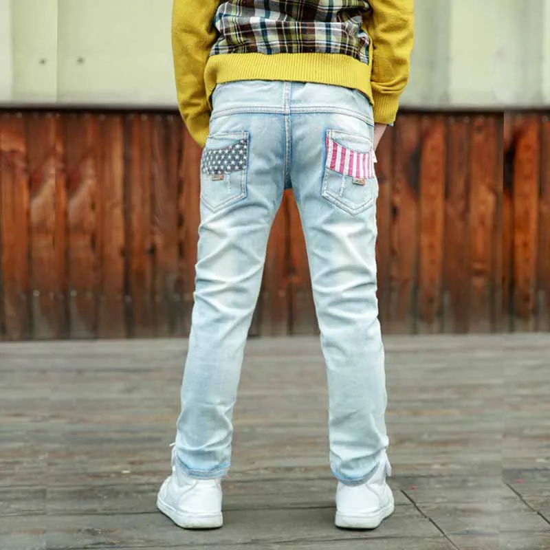 Style 2-Light blue IENENS/От 5 до 13 лет узкие прямые джинсы для мальчиков летние классические длинные джинсовые штаны с цветным подкладом и светильник повседневные брюки для маленьких мальчиков - Цвет: Style 2-Light blue
