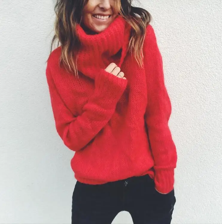 Autumn and winter pure color long-sleeved turtleneck pullover women's fashion multi-color large size sweater top | Женская одежда