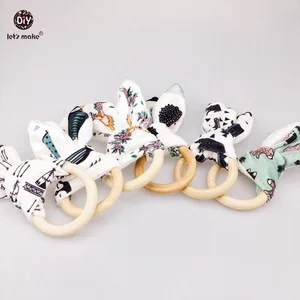 Кольцо для прорезывания зубов с ушками кролика, из ткани и дерева, 12 шт.