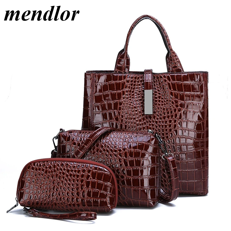 3pcs Leather Bags Alligator Handbags Women Famous Brand Shoulder Bag Female Casual Tote Messenger Set Bolsas Feminina | Багаж и сумки