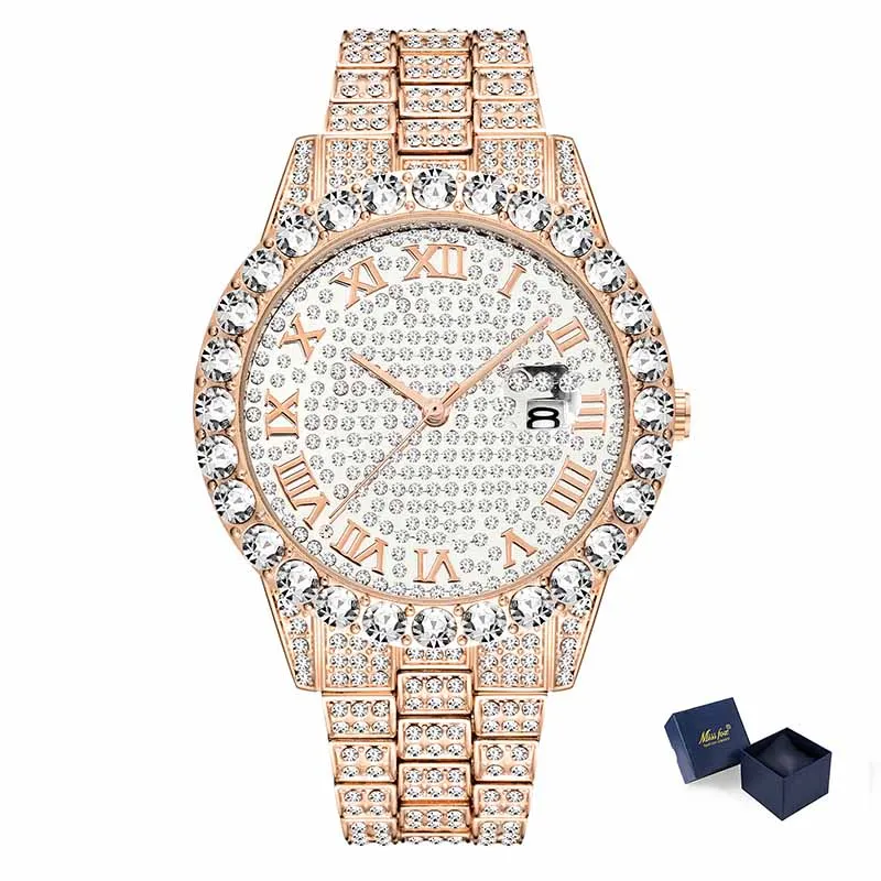 2643-3 MISSFOX мужские часы топ продаж люксовый бренд золотые мужские модные часы мужские Большой Бриллиантовый Браслет роскошные часы мужские подарочная коробка - Цвет: 2643-3