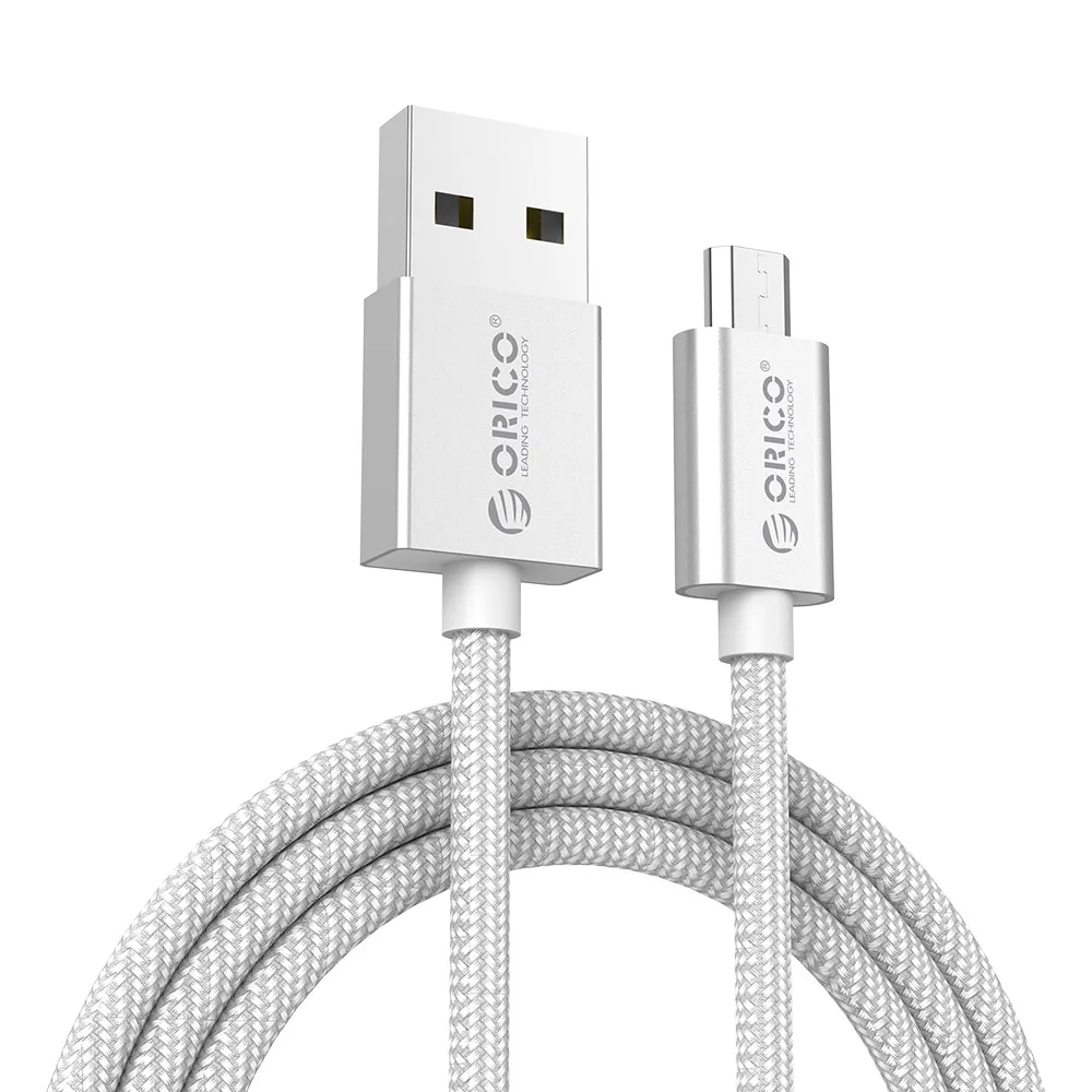 ORICO USB кабель для зарядки и передачи данных с нейлоновой оплеткой, металлический штекер, Micro USB кабель для samsung, sony, htc, 1 м, серебристый