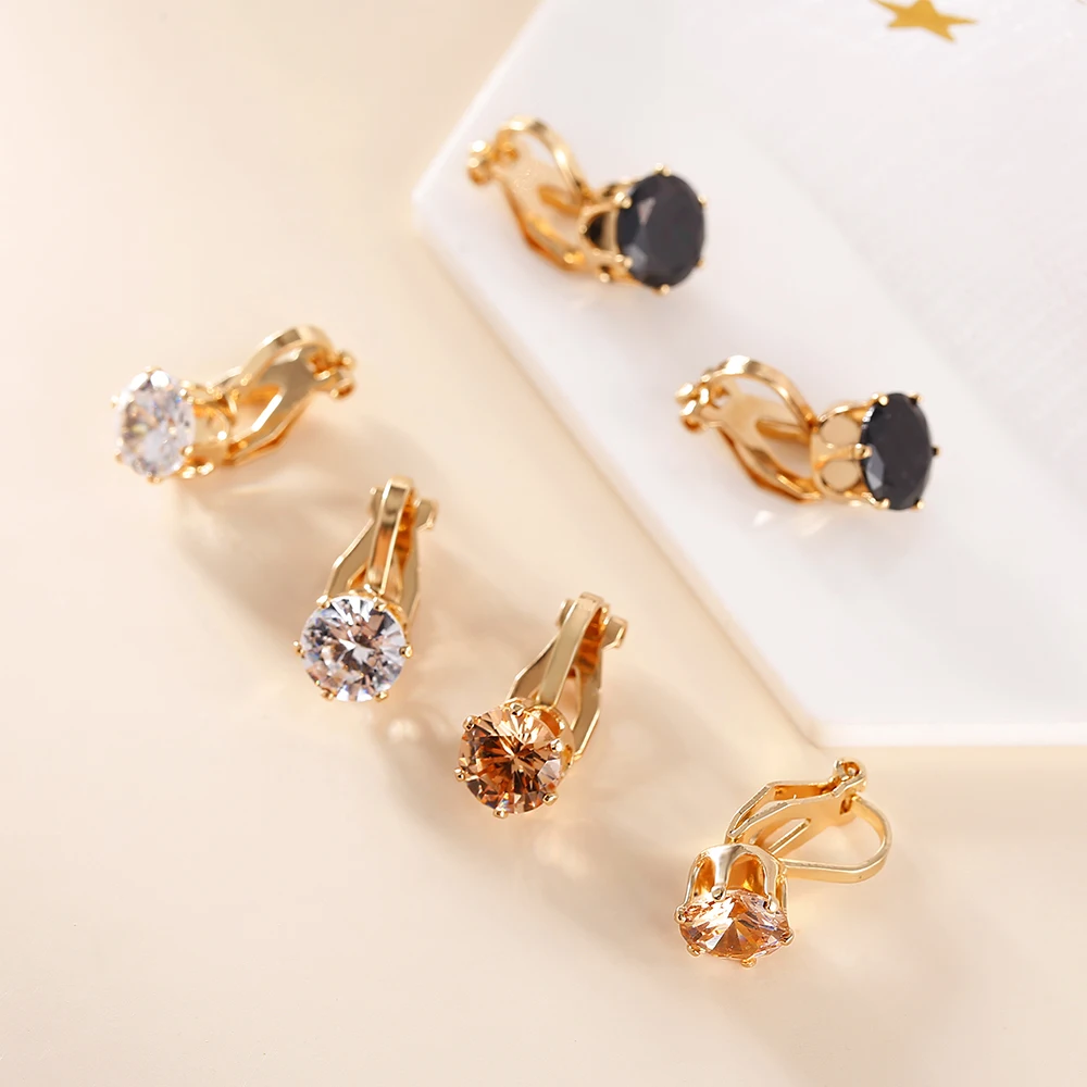 

Серьги-клипсы женские круглые, 3 цвета, с фианитами