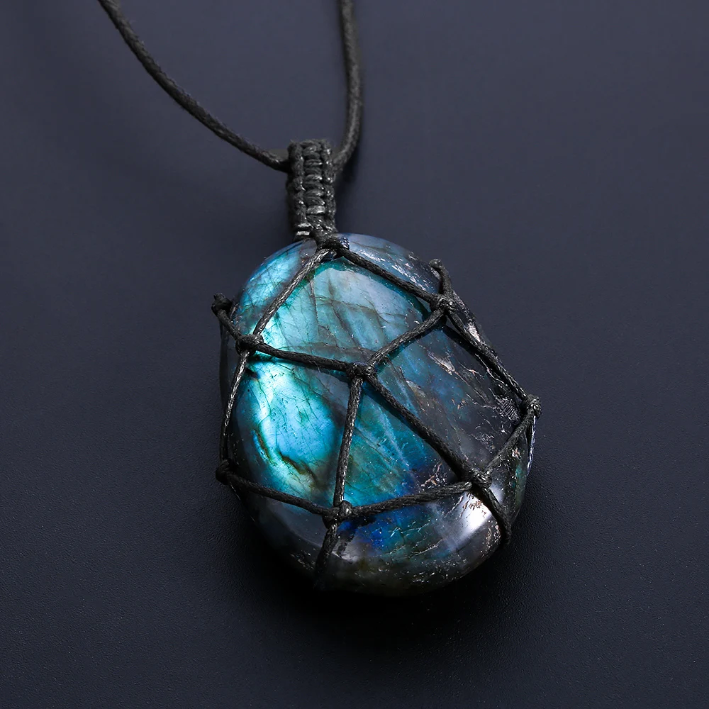 Ожерелье из драконов сердец лабрадорит подвеска натурального камня оплетка