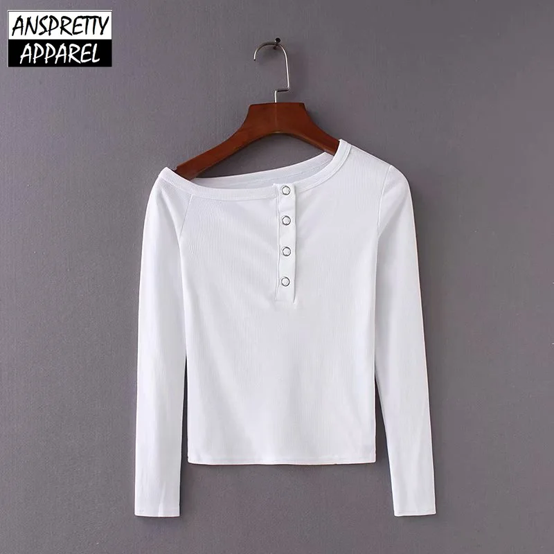 Anspretty Apparel 2018 Осенняя трикотажная футболка с длинными рукавами для женщин