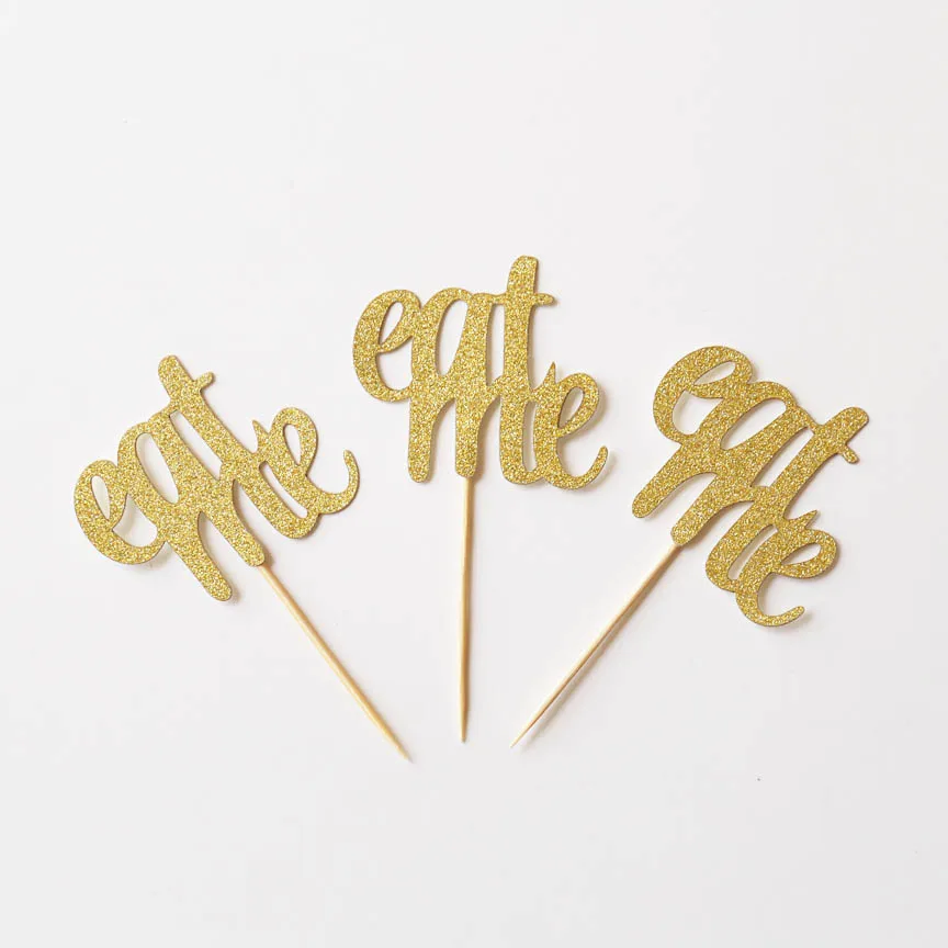 Топперы Eat me для капкейков топперы Алисы в стране чудес блестящий золотой декор
