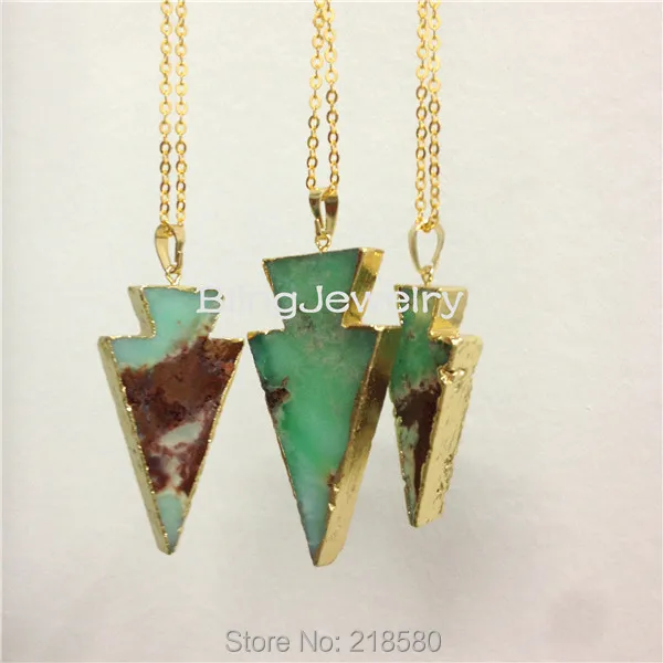 Ожерелье с исцеляющим камнем в форме стрелы светло зеленая Chrysoprase|necklace men|necklace