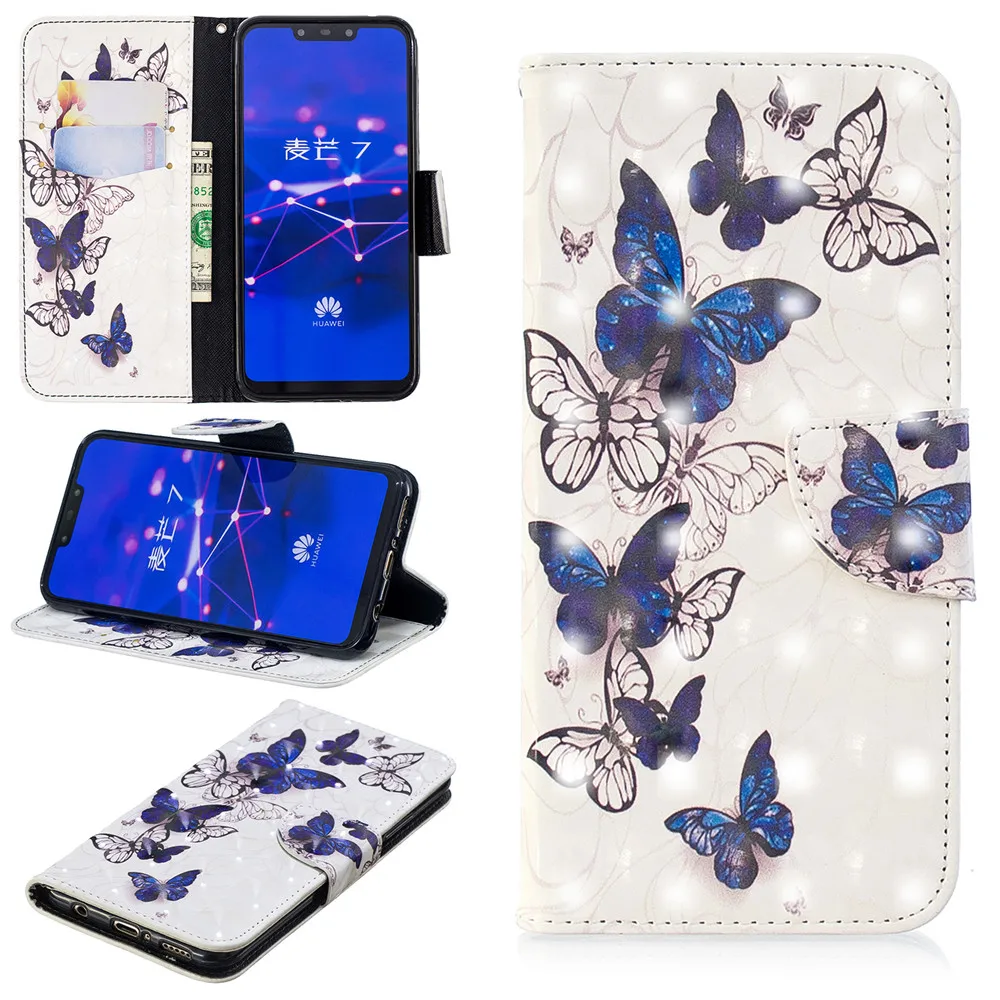 Стильный 3D чехол-книжка для Huawei Mate 10 20 P10 P20 P30 Pro Lite Y5 Y6 Y7 2018 P Smart 2019 Plus Nova 3E 3i Honor 8C |