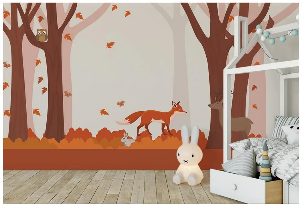 

Custom 3d wallpaper for walls 3 d wall murals Forest hand painted tree wallpaper deer fox background wall paper home decoration