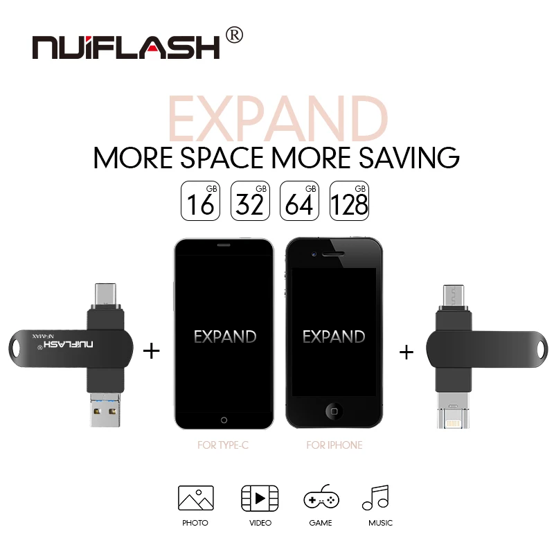 Металлический USB флеш-накопитель Nuiflash объемом 128 ГБ Usb 2 0 32 64 для iPhone X/8 Plus/8/7 Plus