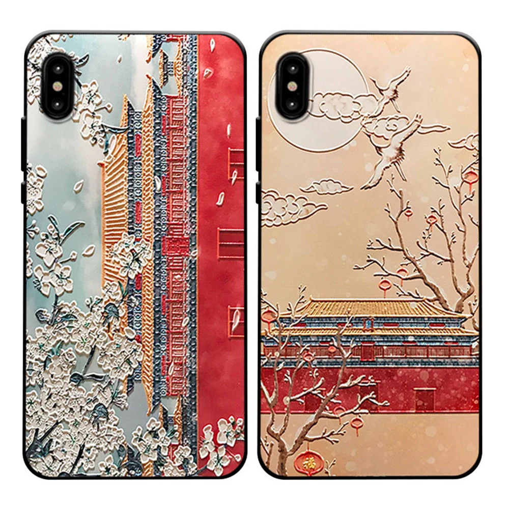 3D рельефный матовый чехол для iPhone 11 pro XR Xs Max, Мягкий Силиконовый ТПУ Модный чехол в китайском стиле для iPhone X XS 7 8 Plus, чехол
