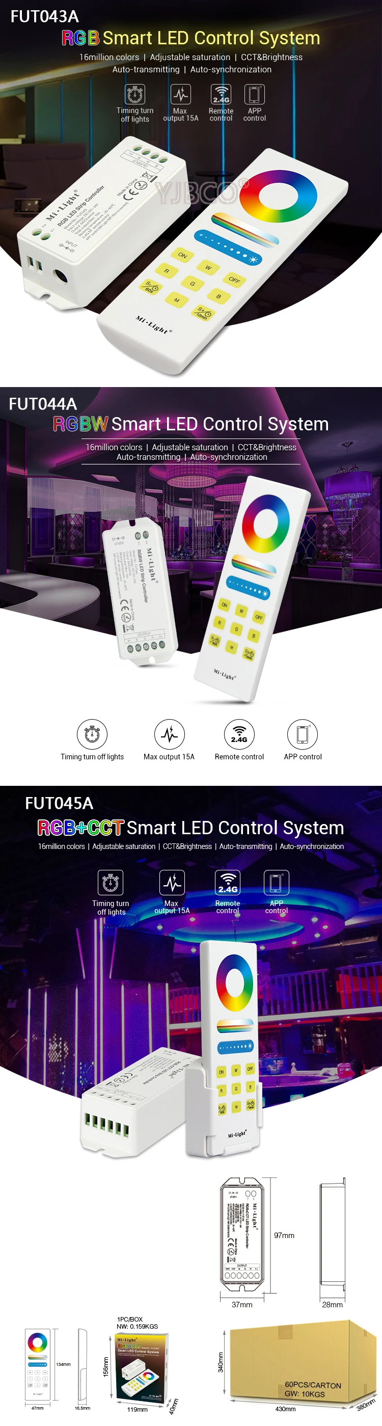 Miboxer RGB/RGBW/RGB+ CCT контроллер светодиодной ленты DC12V~ 24V 2,4G беспроводной wifi смарт-панель Пульт дистанционного управления