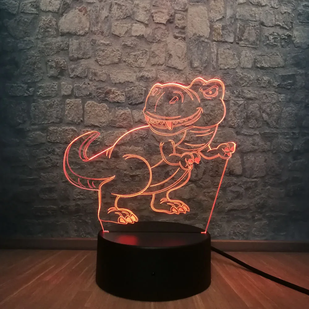 Любопытный животный тираннозавр 3D светодиодный светильник в форме динозавра 7