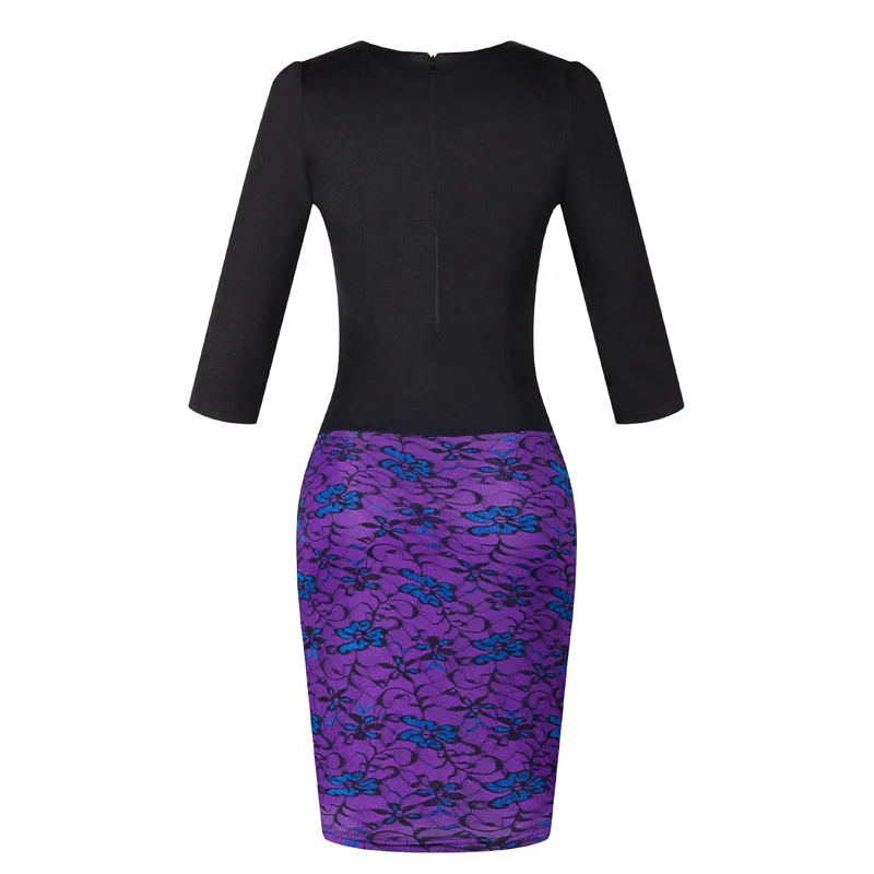 Горячая 2016 новинка женщины платья лоскутное три четверти рукав бизнес женский