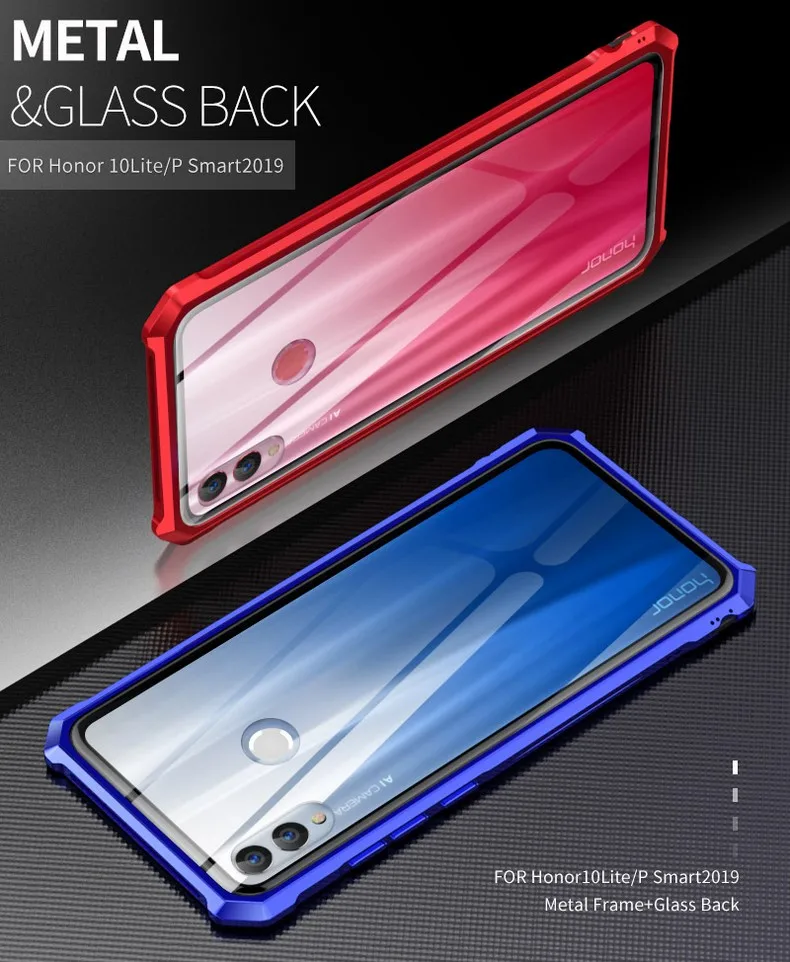 Honor 10 Lite чехол, роскошный металлический бампер для huawei Honor V20 8X MAX P Smart2019, противоударный чехол для huawei Nova 4, стеклянный чехол