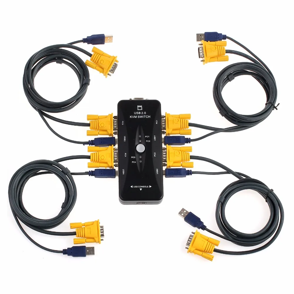 Коммутатор eSYNiC с 4 портами USB 2 0 KVM для клавиатуры мыши монитора VGA ПК ноутбука блок